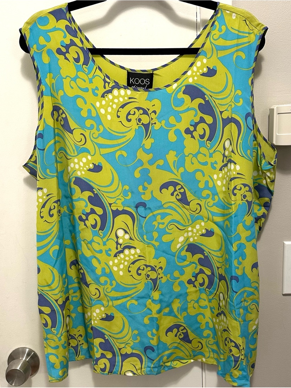 Koos of Course 100% Silk Sleeveless Top 2X Plus Blouse Tank Turquoise Paisley
